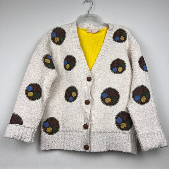 Tory Burch Rare Floral Crochet Patch Chunky Cardigan - Picture 4 of 11